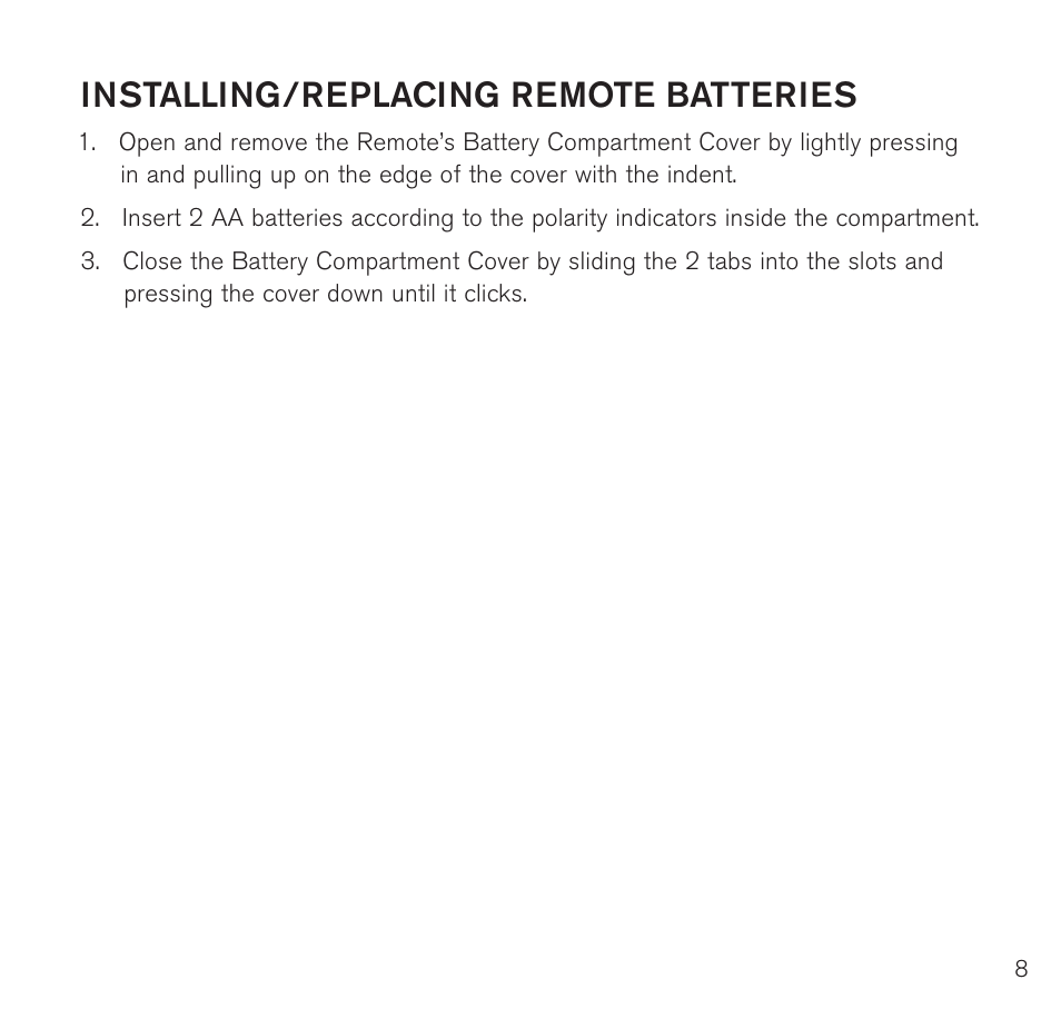 Installing/replacing remote batteries | Brookstone Bed Fan with Wireless Remote 782019p User Manual | Page 9 / 16