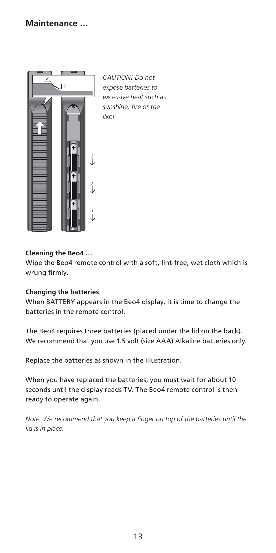 Maintenance | Bang & Olufsen Beo4 (w/ navigation button) - User Guide User Manual | Page 13 / 20