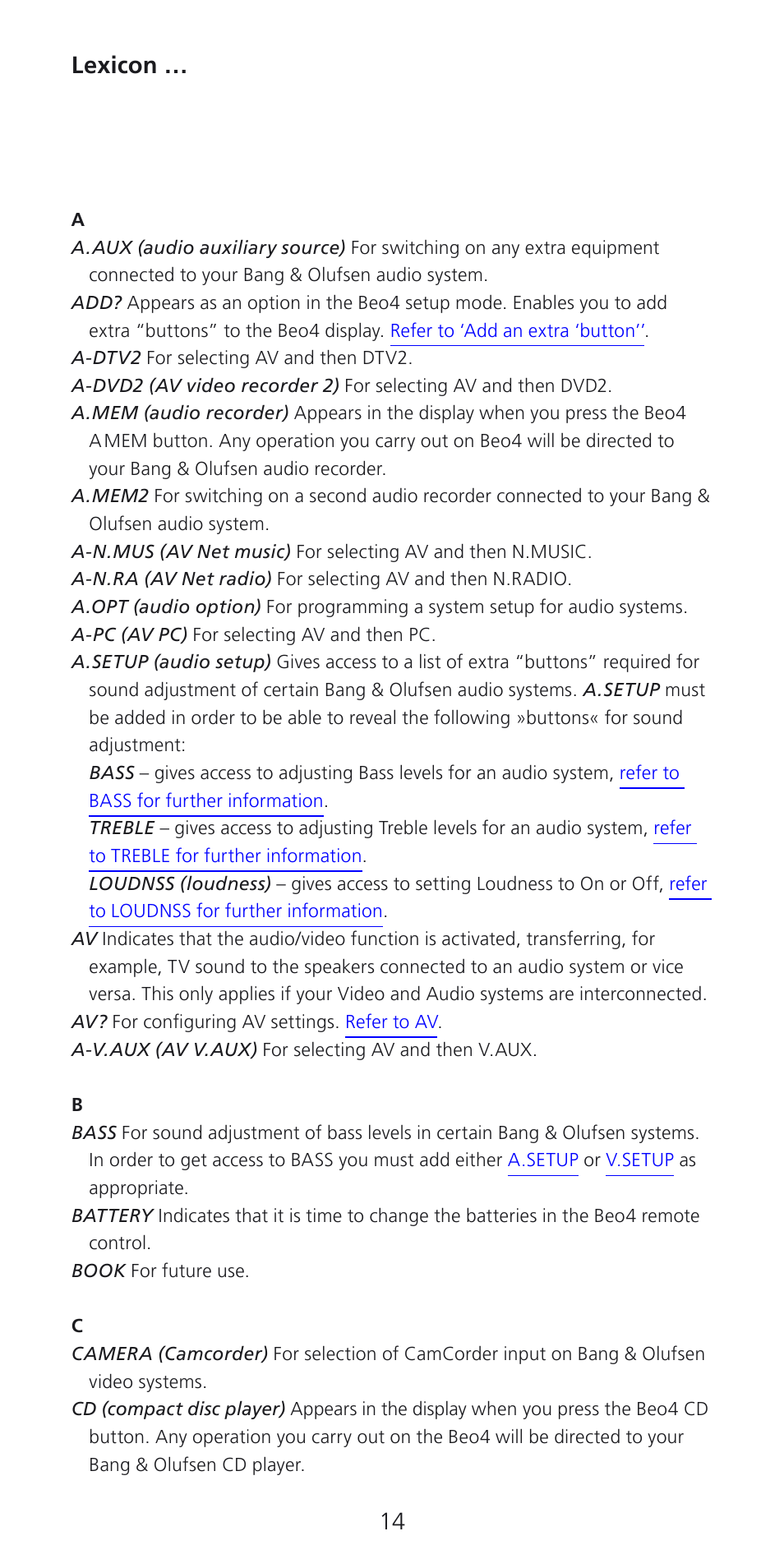 Lexicon | Bang & Olufsen Beo4 (w/ navigation button) - User Guide User Manual | Page 14 / 20