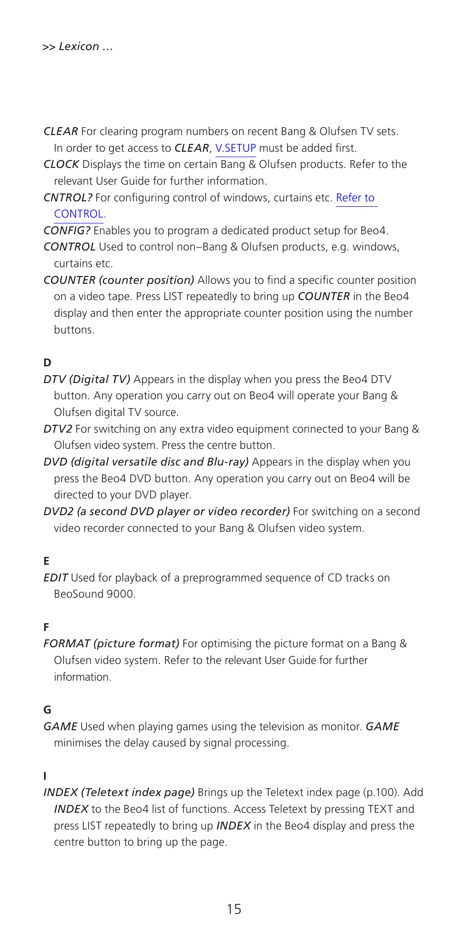 Cntrol | Bang & Olufsen Beo4 (w/ navigation button) - User Guide User Manual | Page 15 / 20