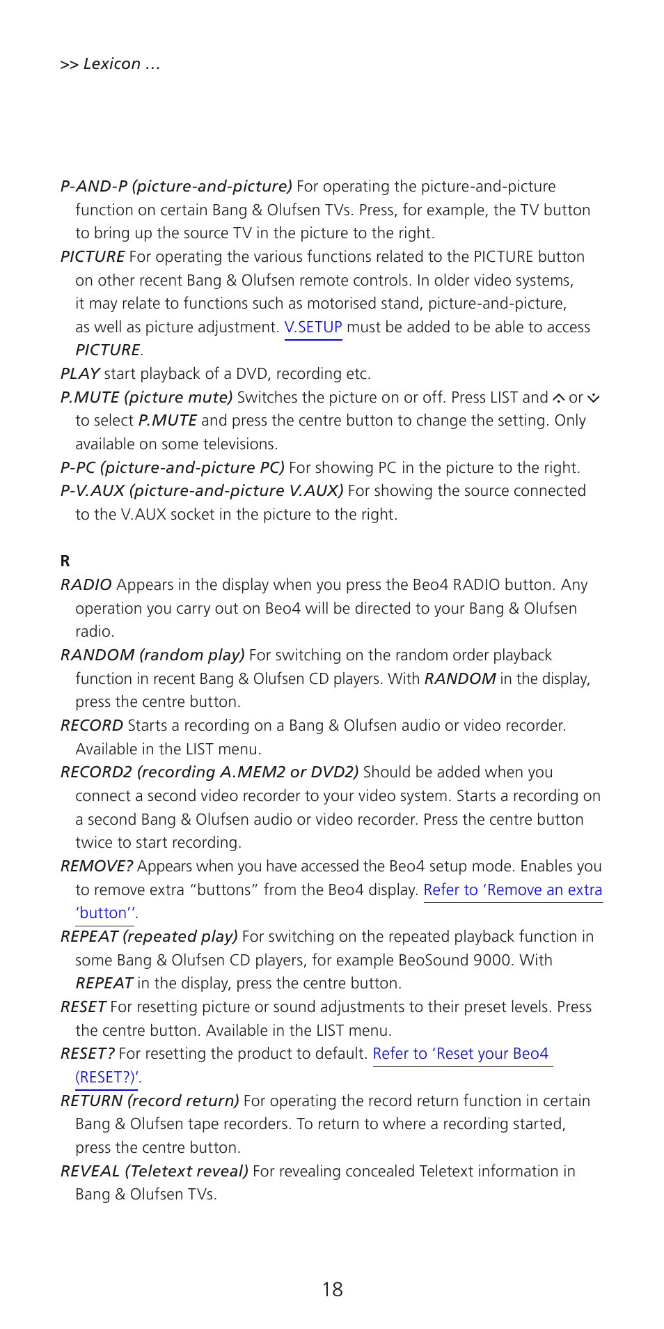 Refer to p­and­p | Bang & Olufsen Beo4 (w/ navigation button) - User Guide User Manual | Page 18 / 20