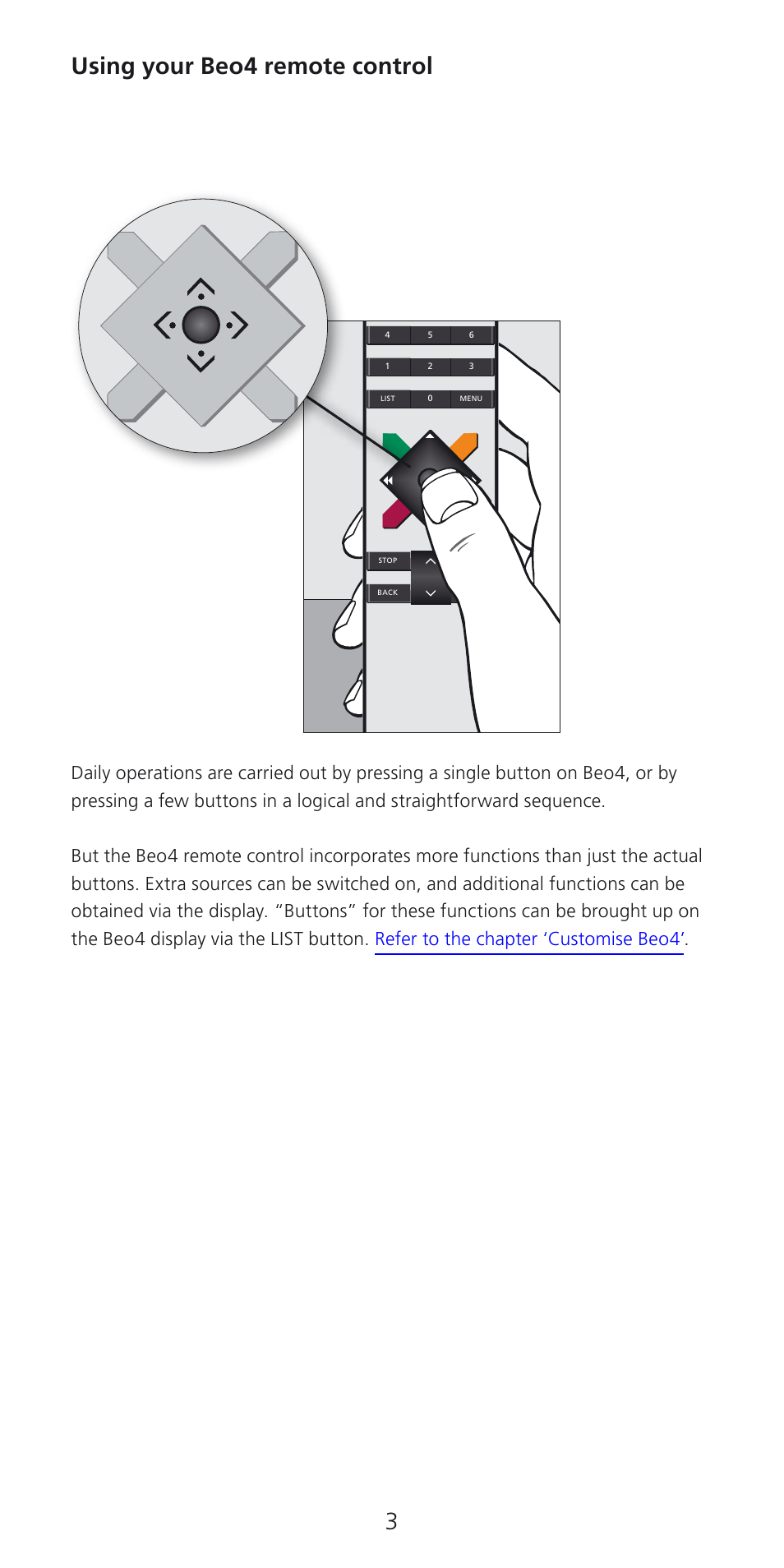 Using your beo4 remote control | Bang & Olufsen Beo4 (w/ navigation button) - User Guide User Manual | Page 3 / 20