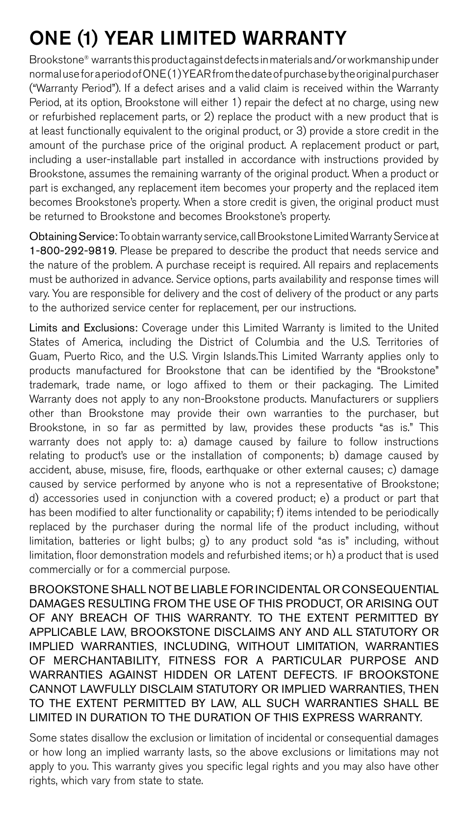 One (1) year limited warranty | Brookstone Twist Light 606013 User Manual | Page 2 / 2