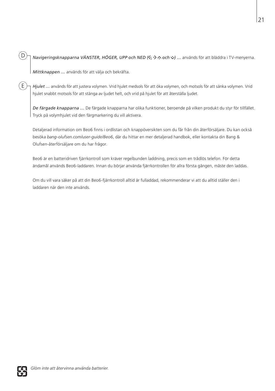 Bang & Olufsen Beo6 - Getting Started User Manual | Page 23 / 84