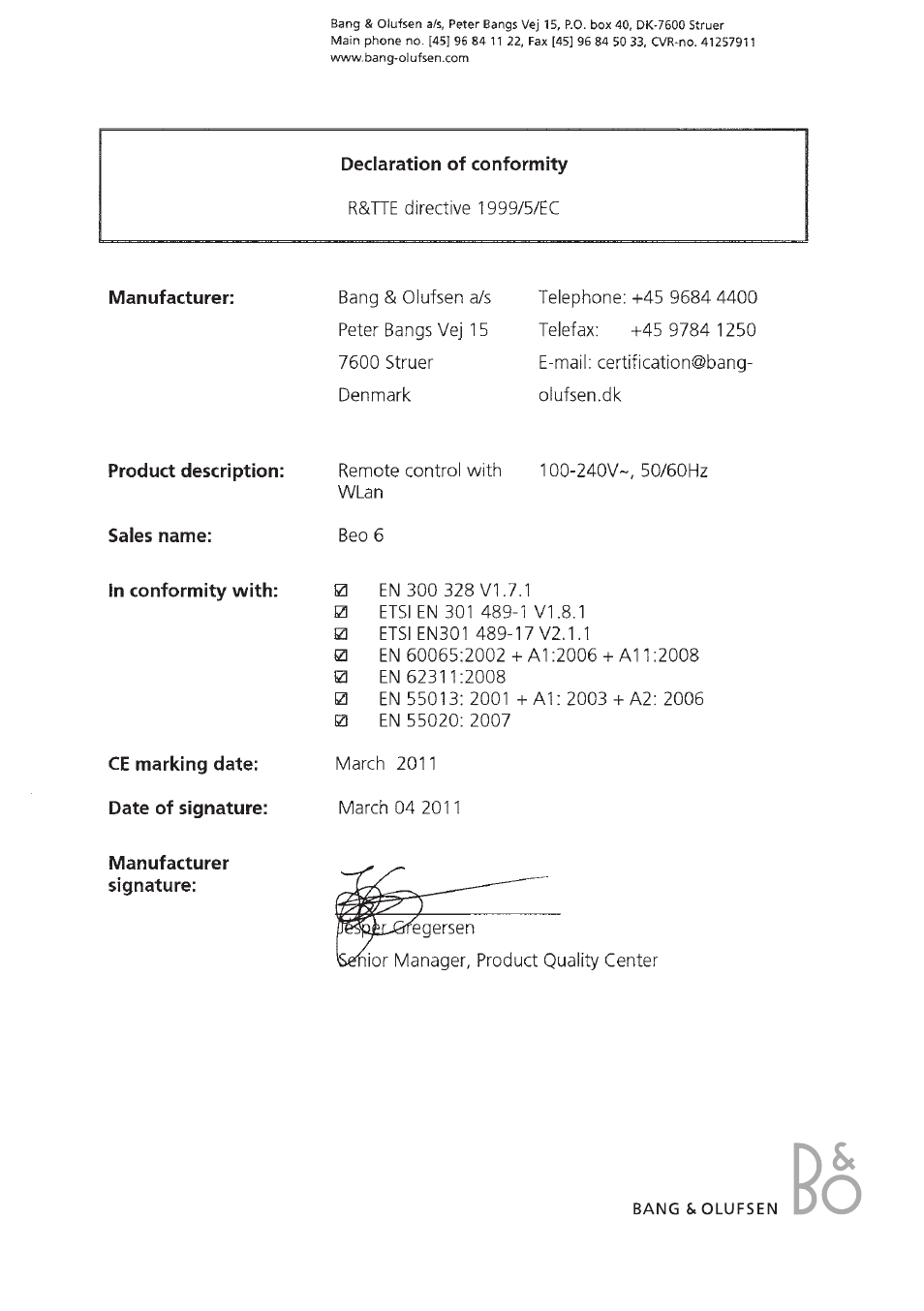 Bang & Olufsen Beo6 - Getting Started User Manual | Page 82 / 84