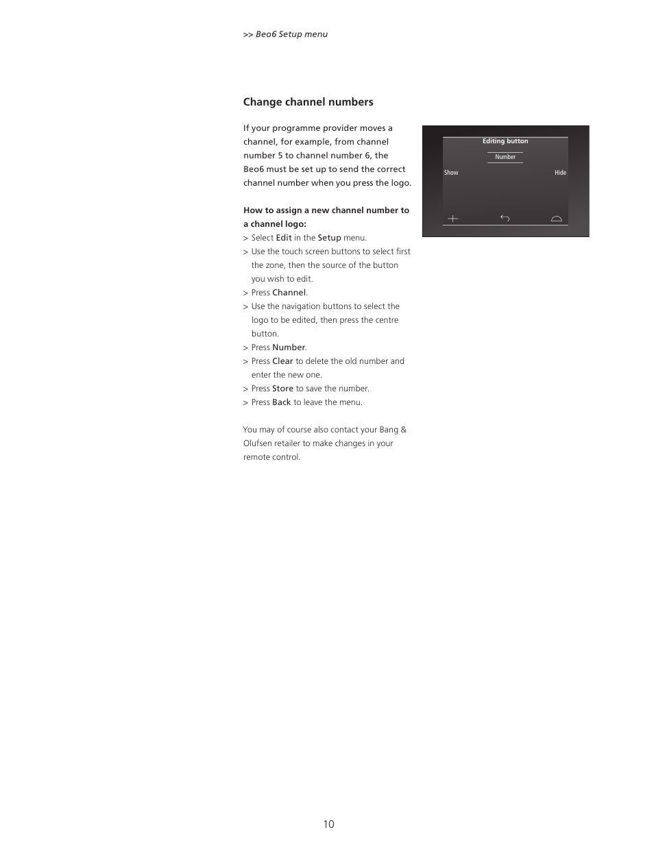 Change channel numbers | Bang & Olufsen Beo6 - User Guide User Manual | Page 10 / 15