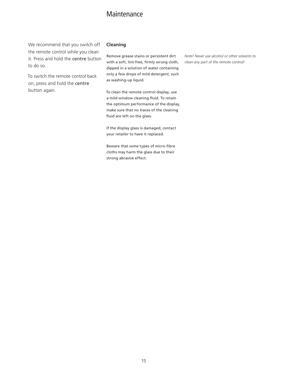Maintenance, Maintenance, 15 how to clean your remote control | Bang & Olufsen Beo6 - User Guide User Manual | Page 15 / 15
