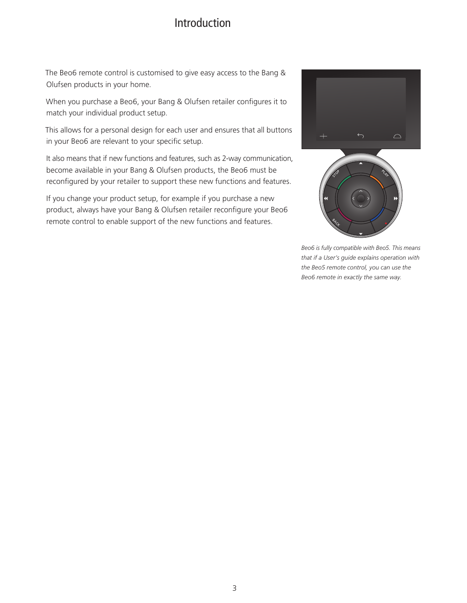 Introduction | Bang & Olufsen Beo6 - User Guide User Manual | Page 3 / 15