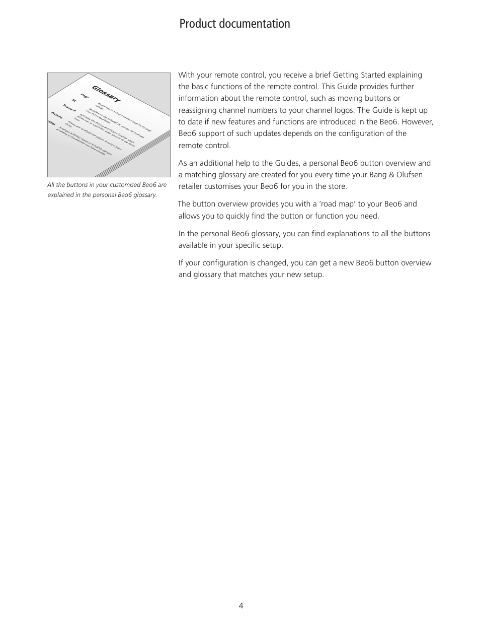 Product documentation, Glossary | Bang & Olufsen Beo6 - User Guide User Manual | Page 4 / 15