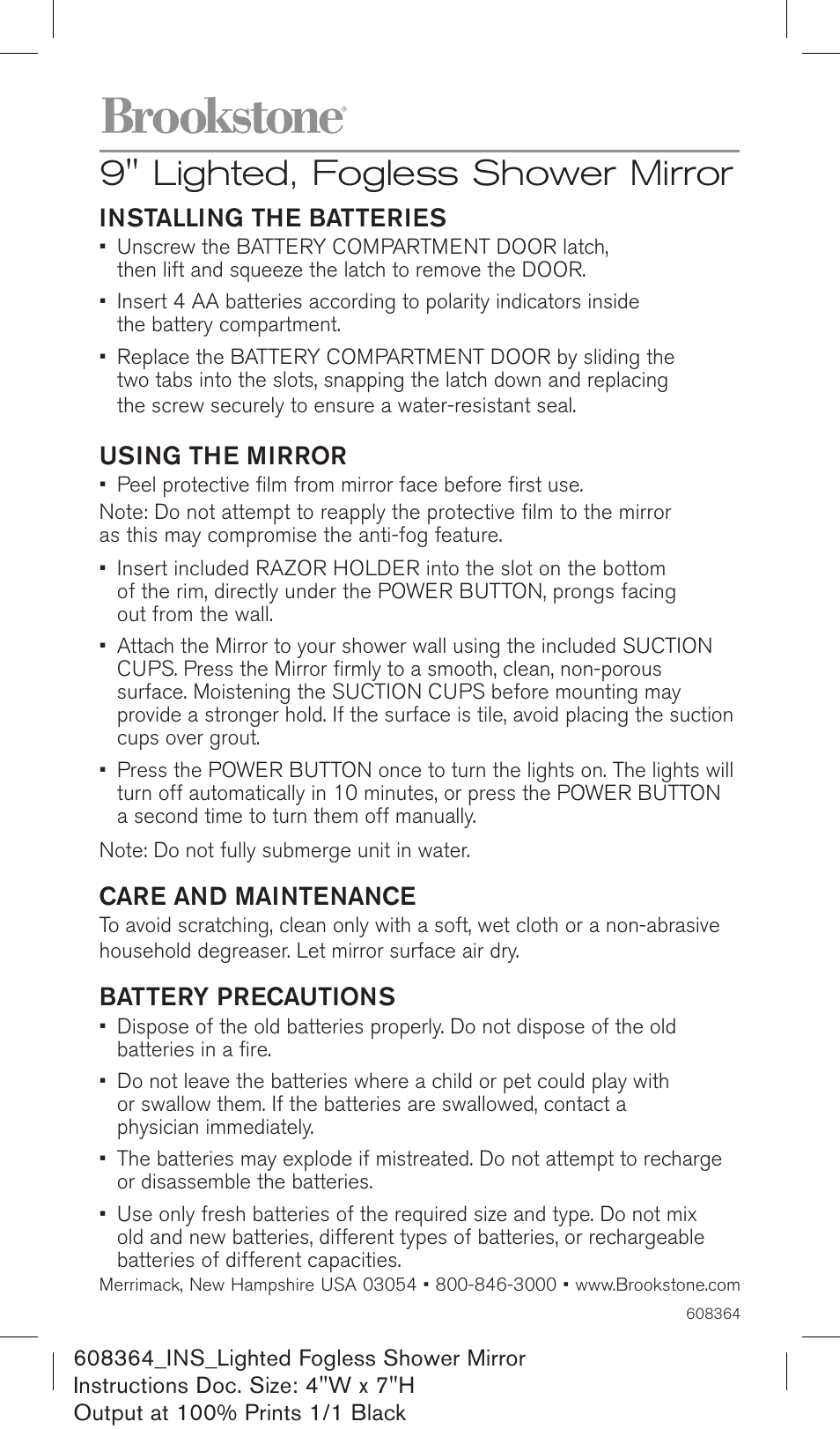 Brookstone 9" Lighted User Manual | 2 pages