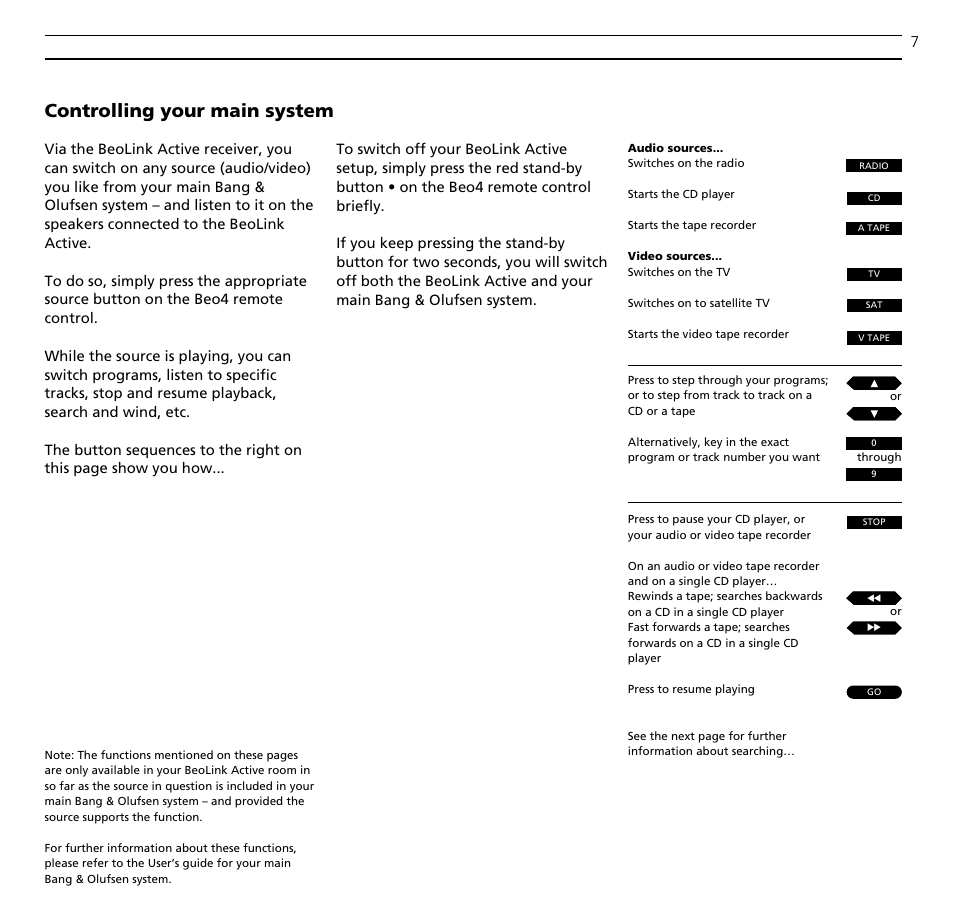 Controlling your main system | Bang & Olufsen BeoLink Active - User Guide User Manual | Page 7 / 12