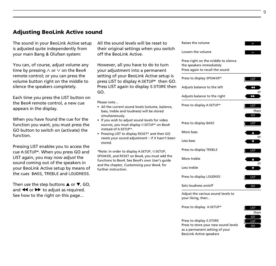 Adjusting beolink active sound | Bang & Olufsen BeoLink Active - User Guide User Manual | Page 9 / 12