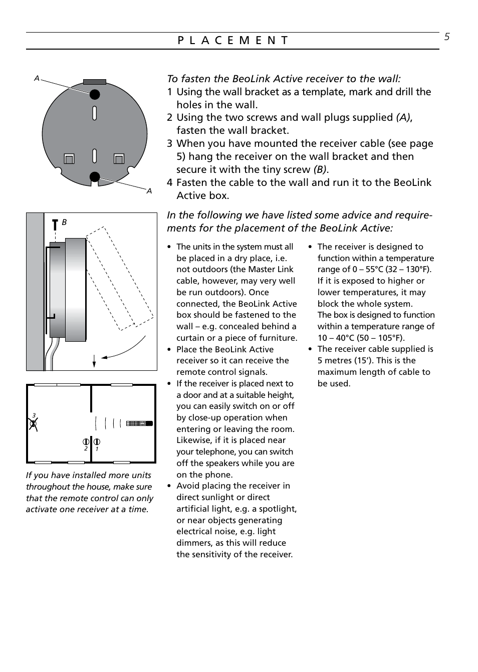 Placement | Bang & Olufsen BeoLink Active - Setting-up Guide User Manual | Page 5 / 12