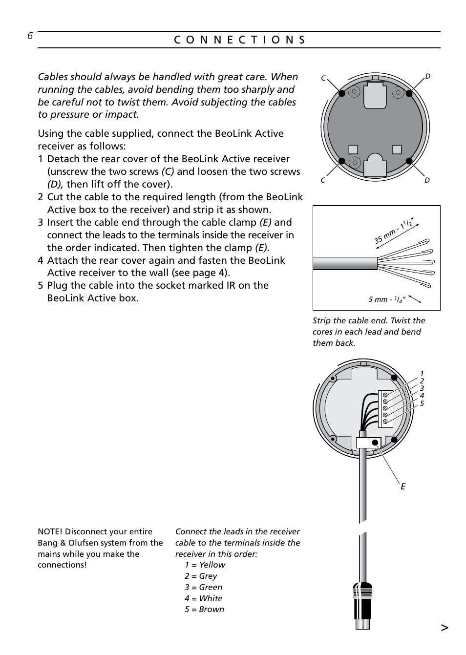 Conections | Bang & Olufsen BeoLink Active - Setting-up Guide User Manual | Page 6 / 12