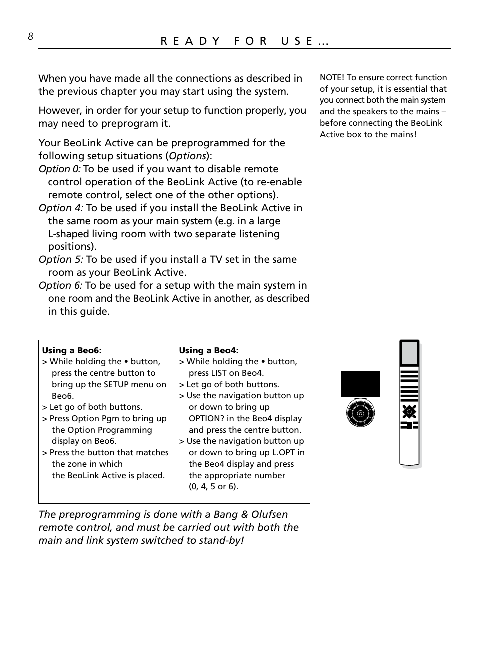 Ready for use | Bang & Olufsen BeoLink Active - Setting-up Guide User Manual | Page 8 / 12