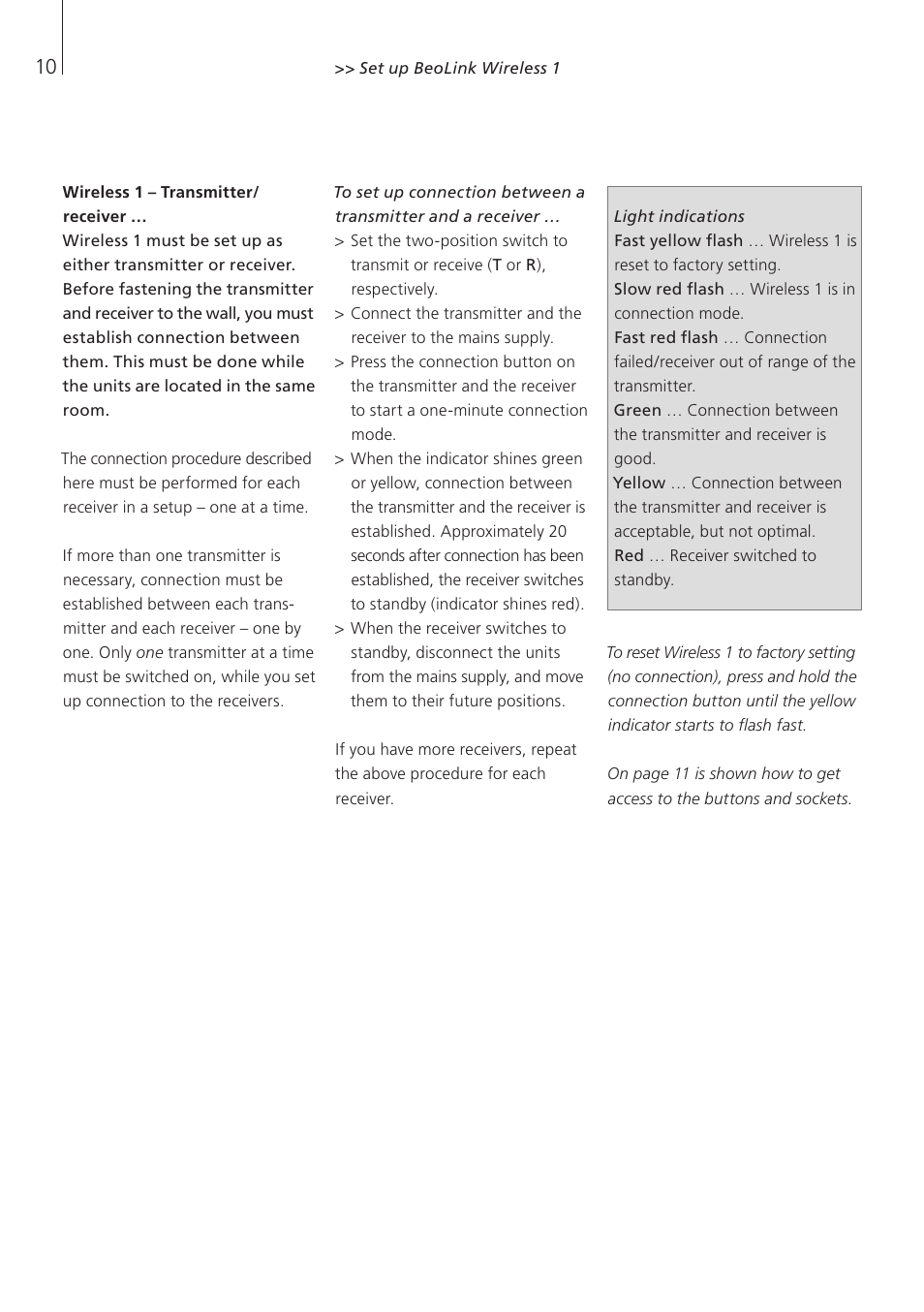 Wireless 1 – transmitter/receiver | Bang & Olufsen BeoLink Wireless 1 - User Guide User Manual | Page 10 / 20