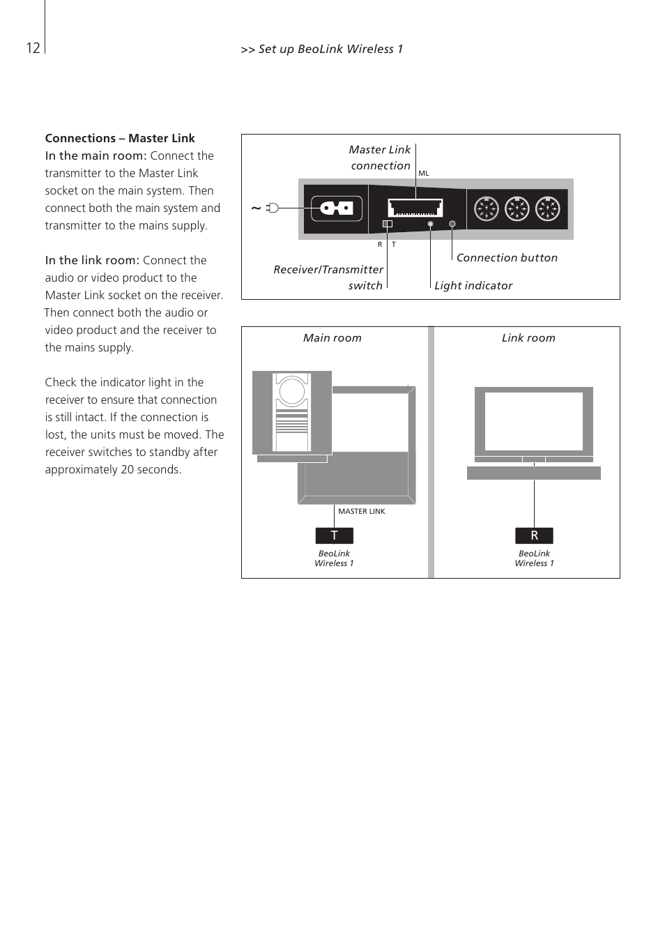 Connections – master link | Bang & Olufsen BeoLink Wireless 1 - User Guide User Manual | Page 12 / 20