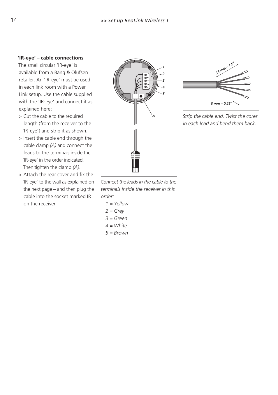 Ir-eye’ – cable connections | Bang & Olufsen BeoLink Wireless 1 - User Guide User Manual | Page 14 / 20