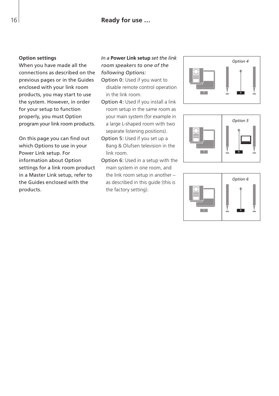 Ready for use, Option settings | Bang & Olufsen BeoLink Wireless 1 - User Guide User Manual | Page 16 / 20