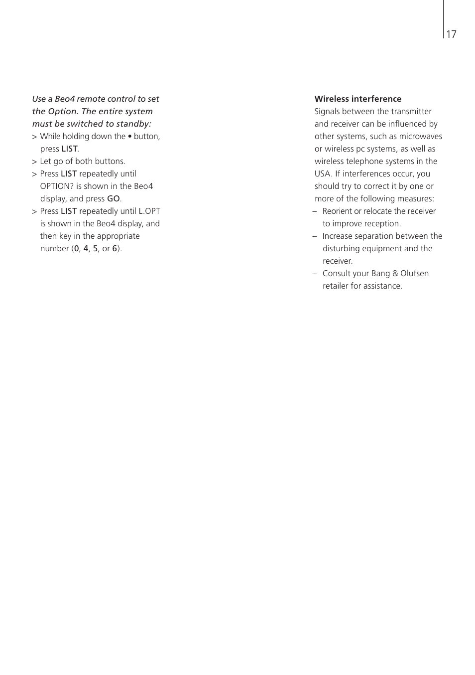 Wireless interference | Bang & Olufsen BeoLink Wireless 1 - User Guide User Manual | Page 17 / 20