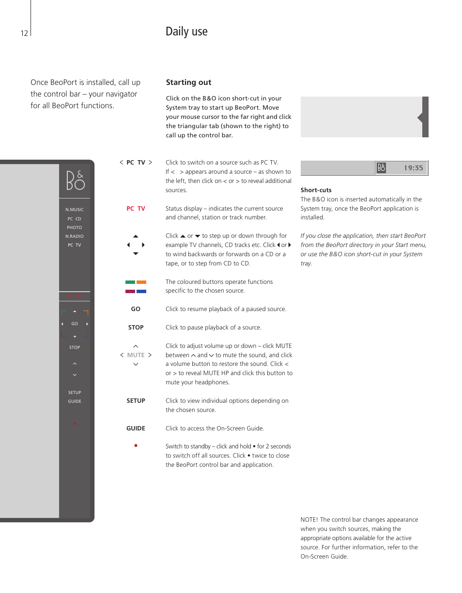 Daily use, Starting out | Bang & Olufsen BeoPort - User Guide User Manual | Page 12 / 16