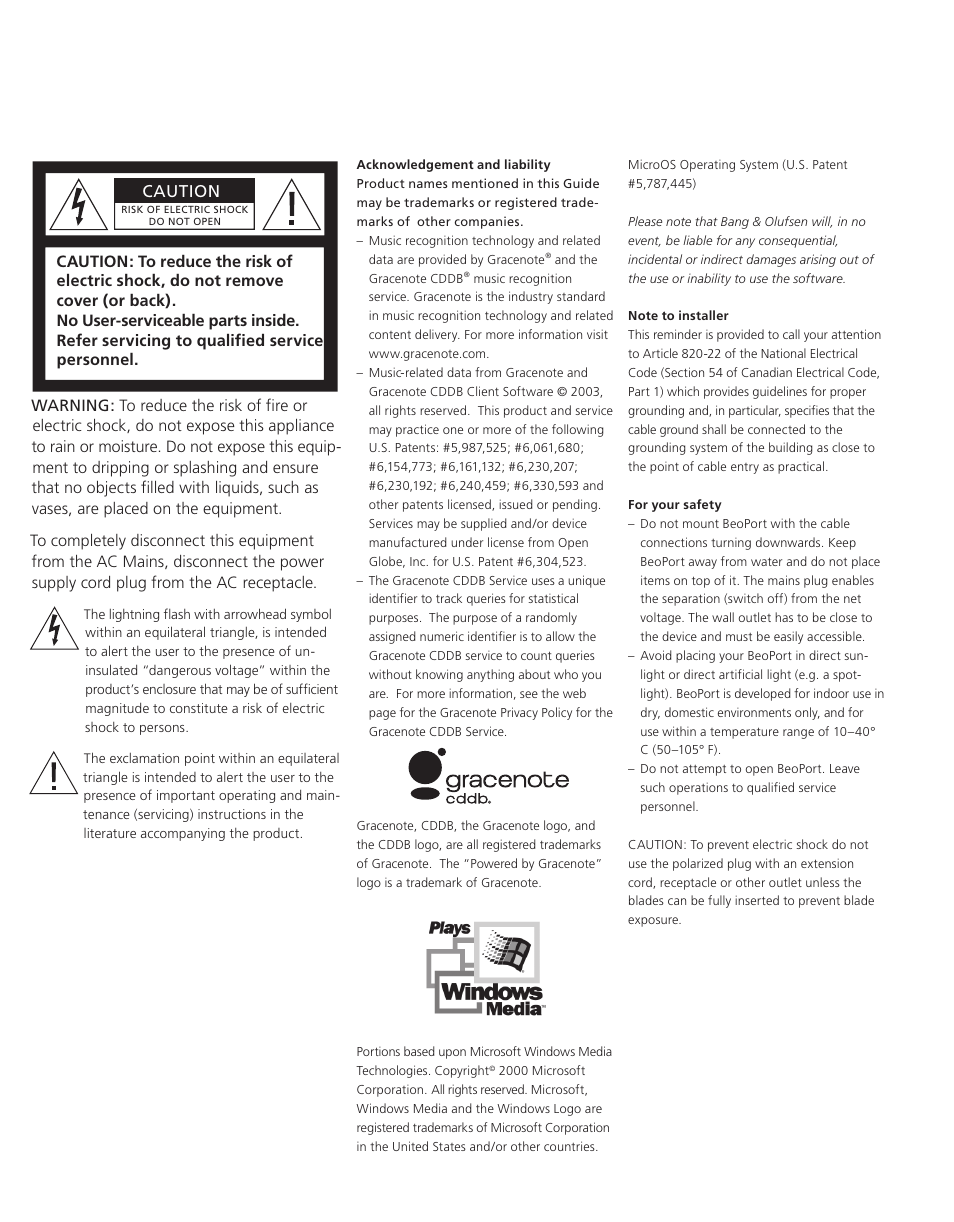 Caution | Bang & Olufsen BeoPort - User Guide User Manual | Page 2 / 16