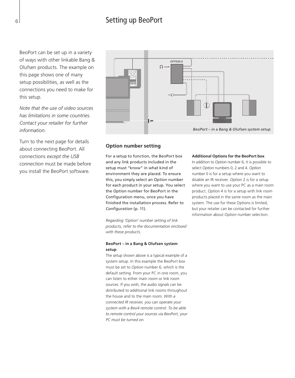 Setting up beoport, Option number setting | Bang & Olufsen BeoPort - User Guide User Manual | Page 6 / 16