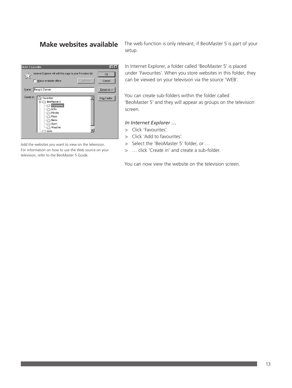 Make websites available | Bang & Olufsen BeoPlayer - User Guide User Manual | Page 13 / 52