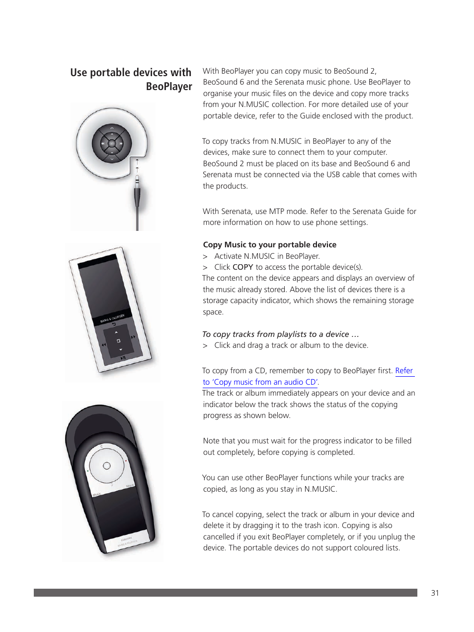Use portable devices with beoplayer | Bang & Olufsen BeoPlayer - User Guide User Manual | Page 31 / 52