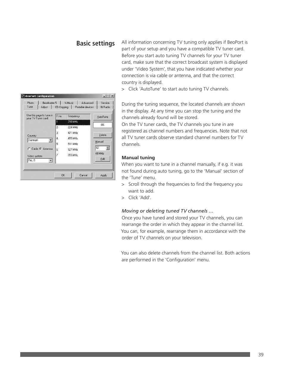 Basic settings | Bang & Olufsen BeoPlayer - User Guide User Manual | Page 39 / 52