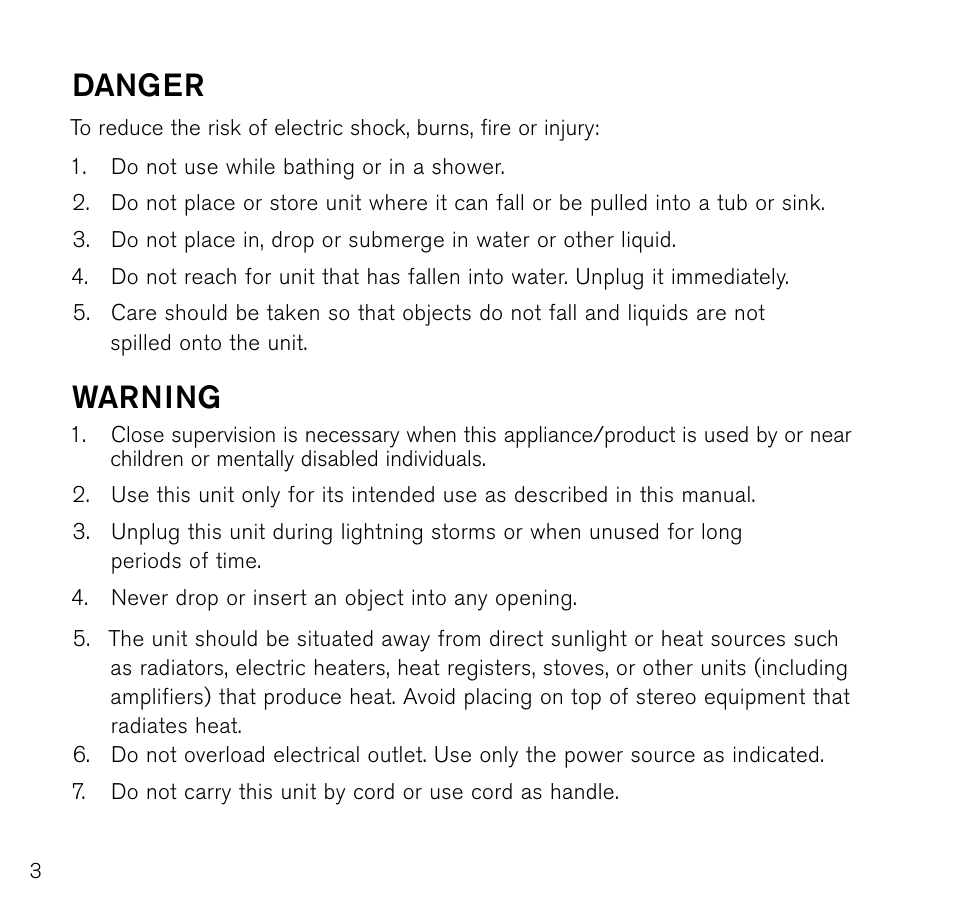 Danger, Warning | Brookstone Virtual Keyboard 796246 User Manual | Page 4 / 24