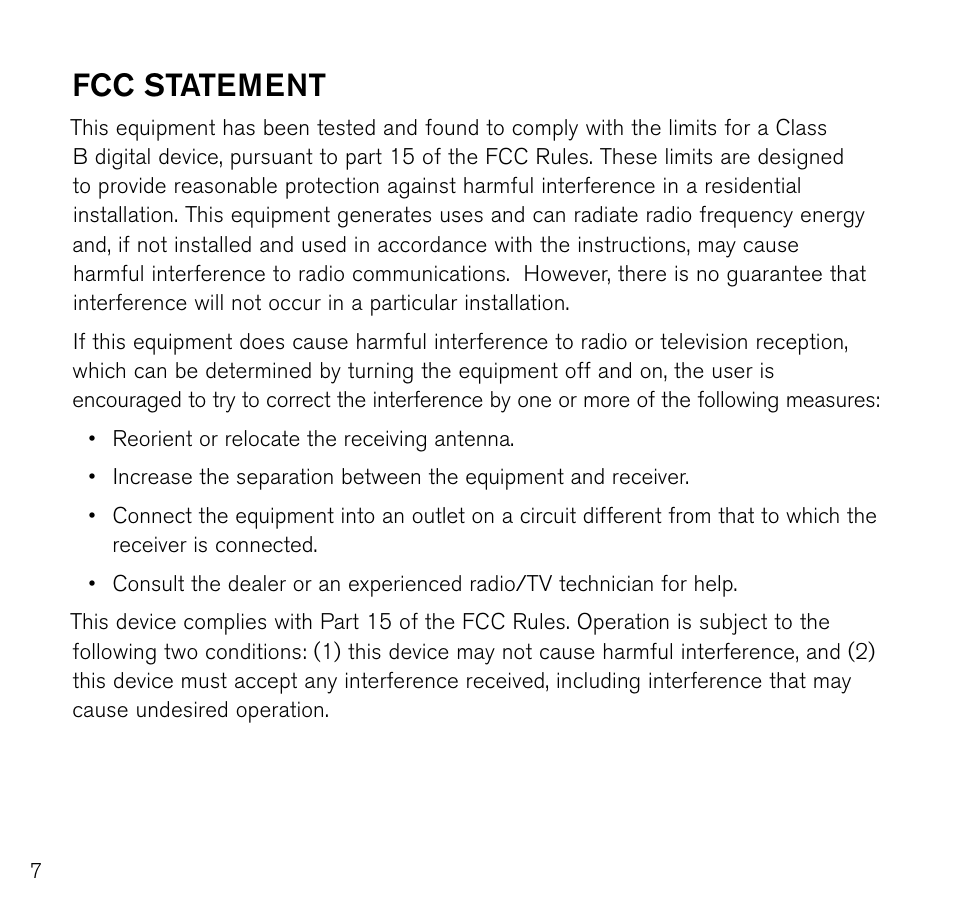 Fcc statement | Brookstone Virtual Keyboard 796246 User Manual | Page 8 / 24