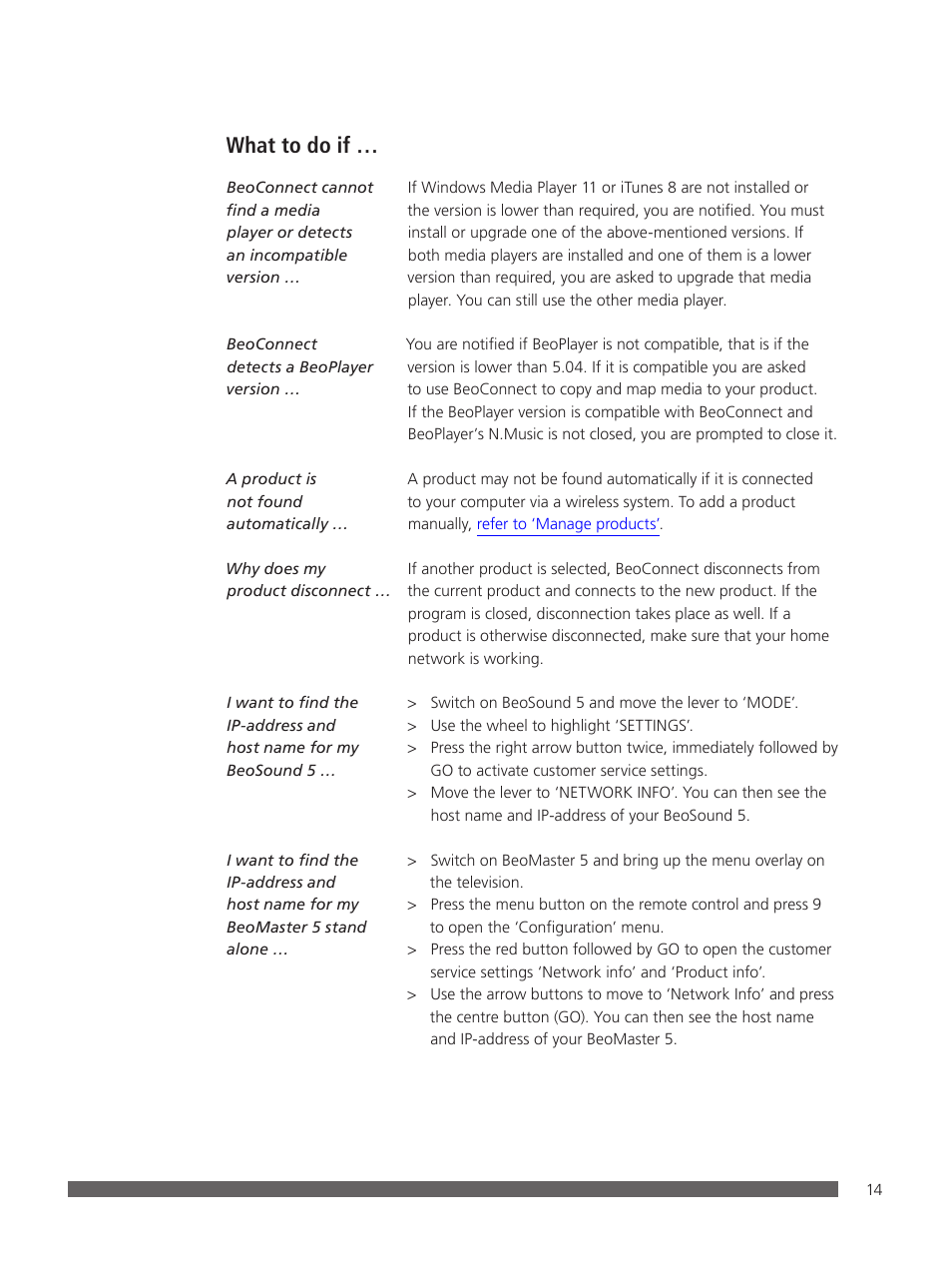 What to do if | Bang & Olufsen BeoConnect (for Windows) - User Guide User Manual | Page 14 / 18