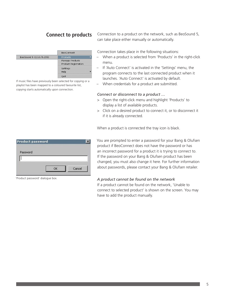 Connect to products | Bang & Olufsen BeoConnect (for Windows) - User Guide User Manual | Page 5 / 18