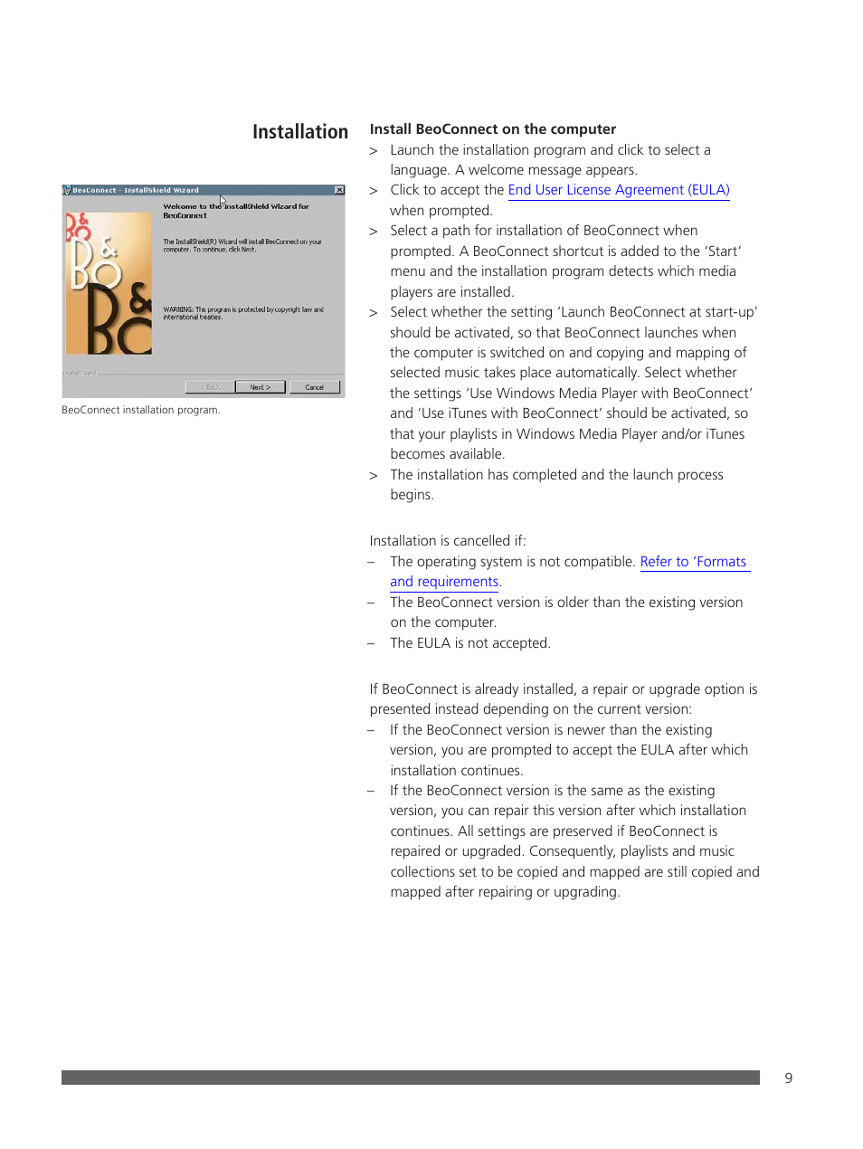 Installation | Bang & Olufsen BeoConnect (for Windows) - User Guide User Manual | Page 9 / 18