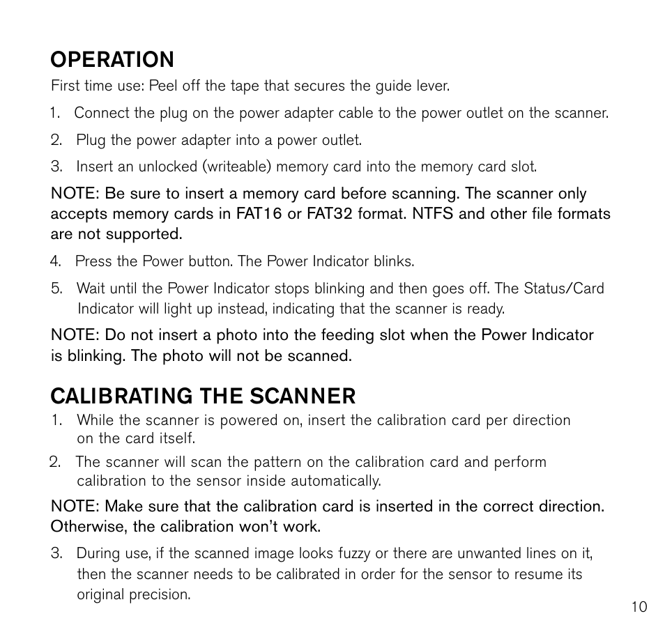 Operation, Calibrating the scanner | Brookstone Photo Printer User Manual | Page 11 / 28