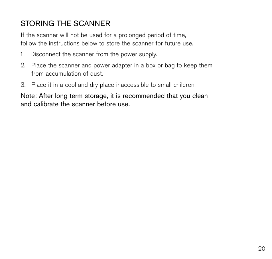 Storing the scanner | Brookstone Photo Printer User Manual | Page 21 / 28