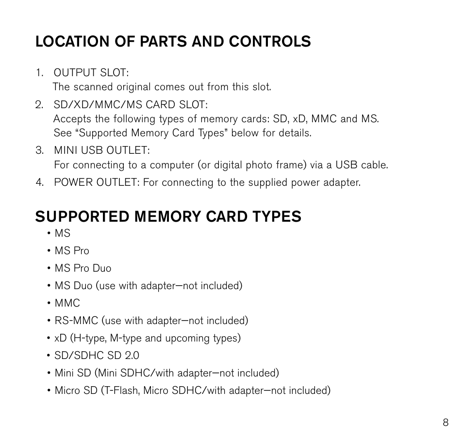Location of parts and controls | Brookstone Photo Printer User Manual | Page 9 / 28