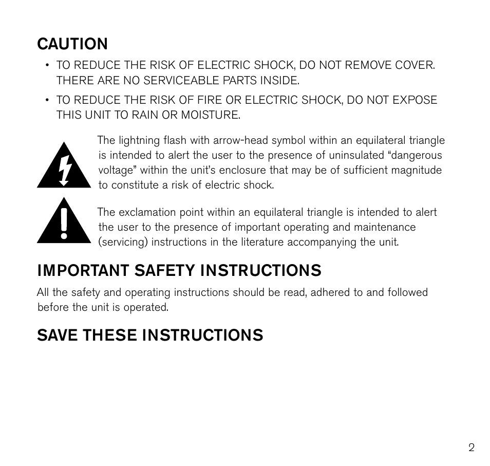 Caution, Important safety instructions, Save these instructions | Brookstone 643403 User Manual | Page 3 / 16