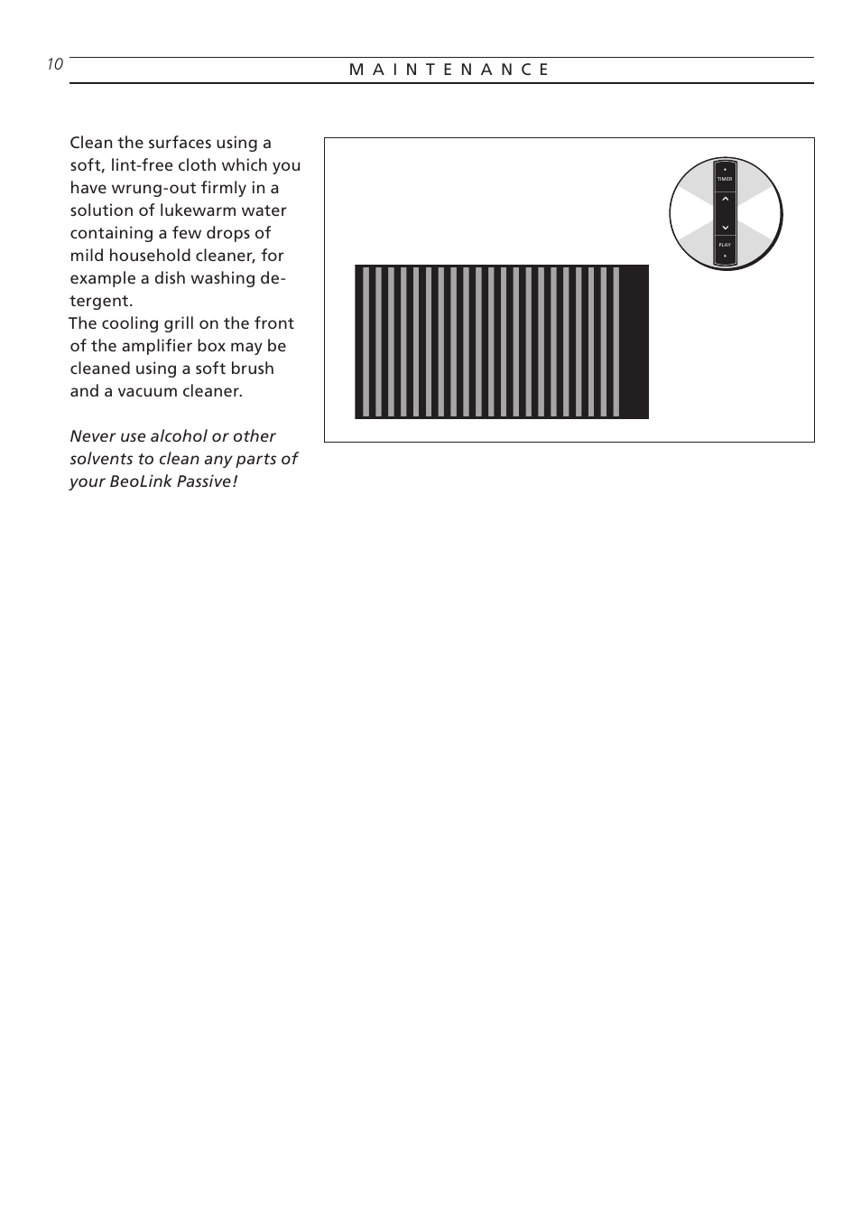 Maintenance | Bang & Olufsen BeoLink Passive - Setting-up Guide User Manual | Page 10 / 12