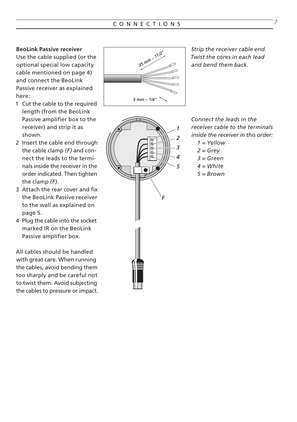 Connections, Beolink passive receiver | Bang & Olufsen BeoLink Passive - Setting-up Guide User Manual | Page 7 / 12