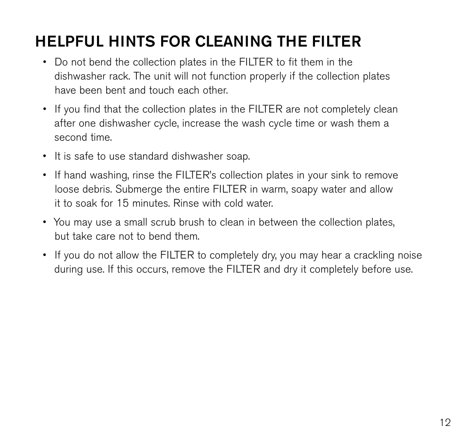 Helpful hints for cleaning the filter | Brookstone Air Cleaner User Manual | Page 13 / 20