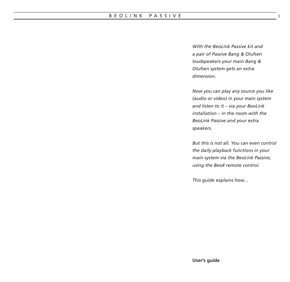 Bang & Olufsen BeoLink Passive - User Guide User Manual | 12 pages