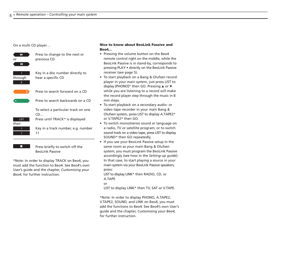 Nice to know about beolink passive and beo4 | Bang & Olufsen BeoLink Passive - User Guide User Manual | Page 8 / 12