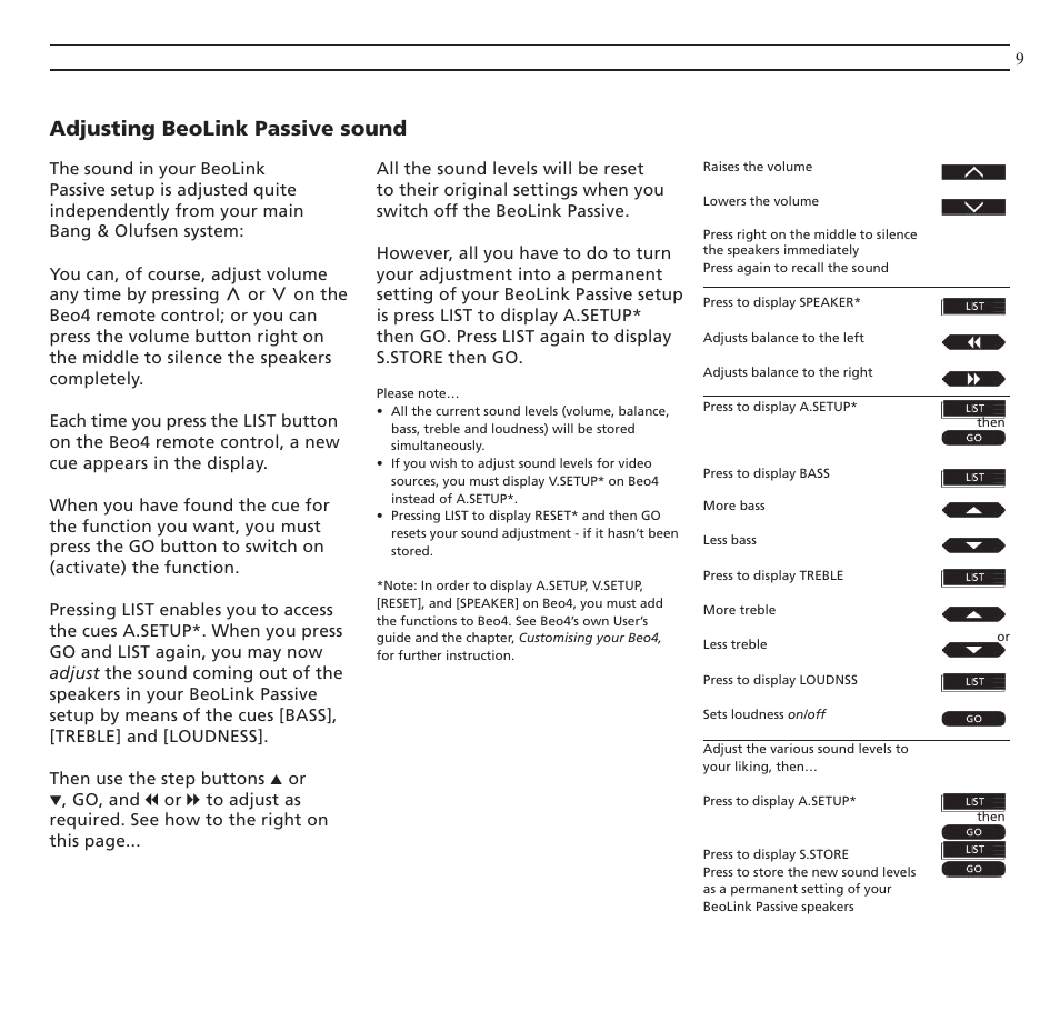 Adjusting beolink passive sound | Bang & Olufsen BeoLink Passive - User Guide User Manual | Page 9 / 12