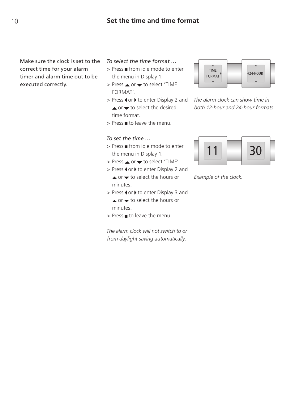 Set the time and time format | Bang & Olufsen BeoTime - User Guide User Manual | Page 10 / 20