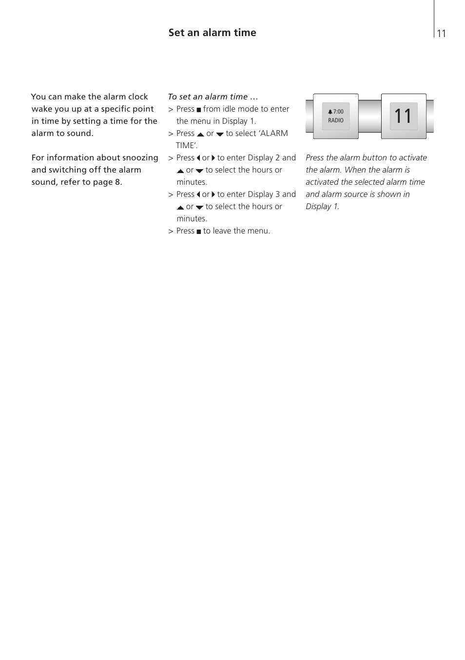 Set an alarm time | Bang & Olufsen BeoTime - User Guide User Manual | Page 11 / 20