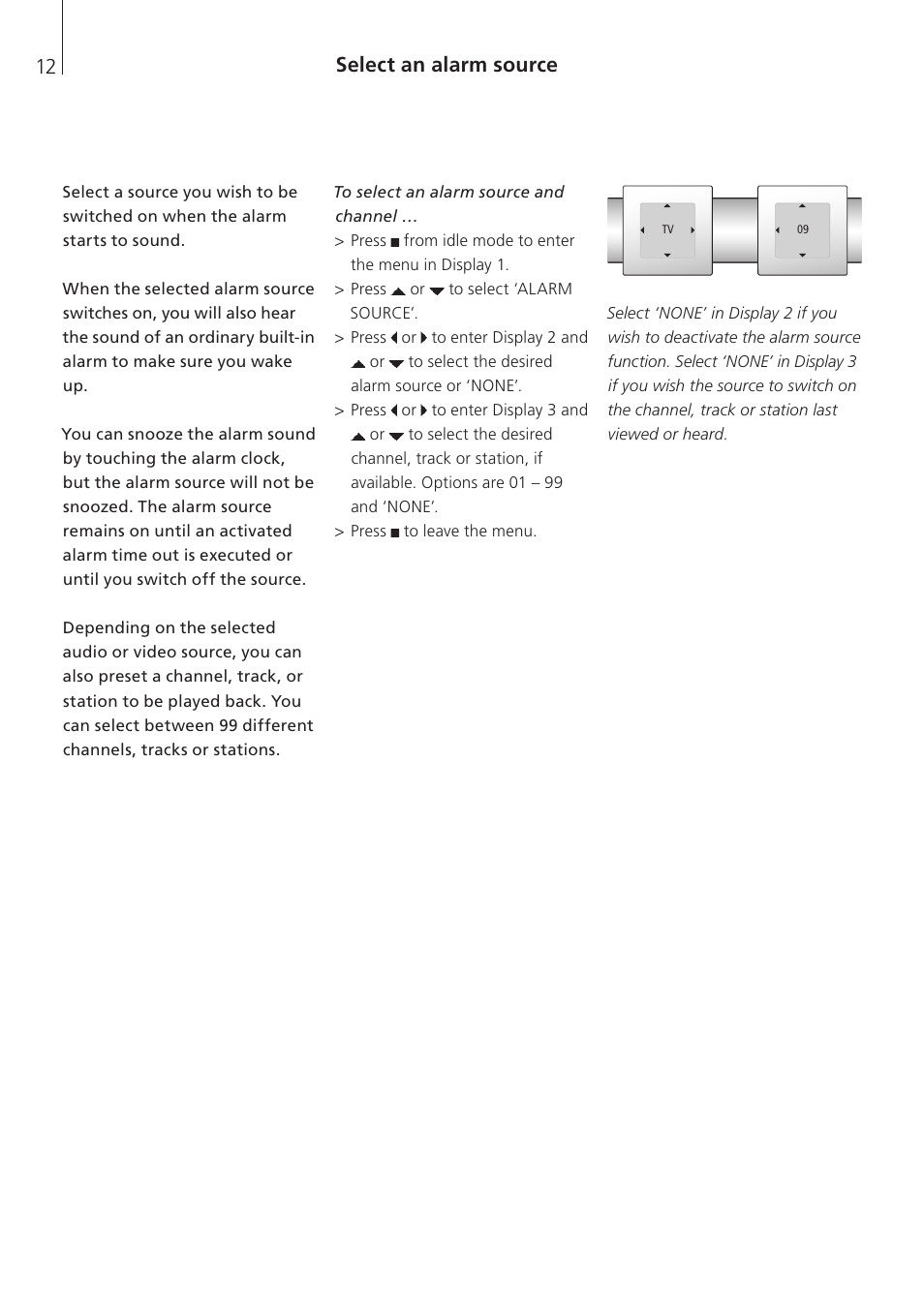 Select an alarm source | Bang & Olufsen BeoTime - User Guide User Manual | Page 12 / 20