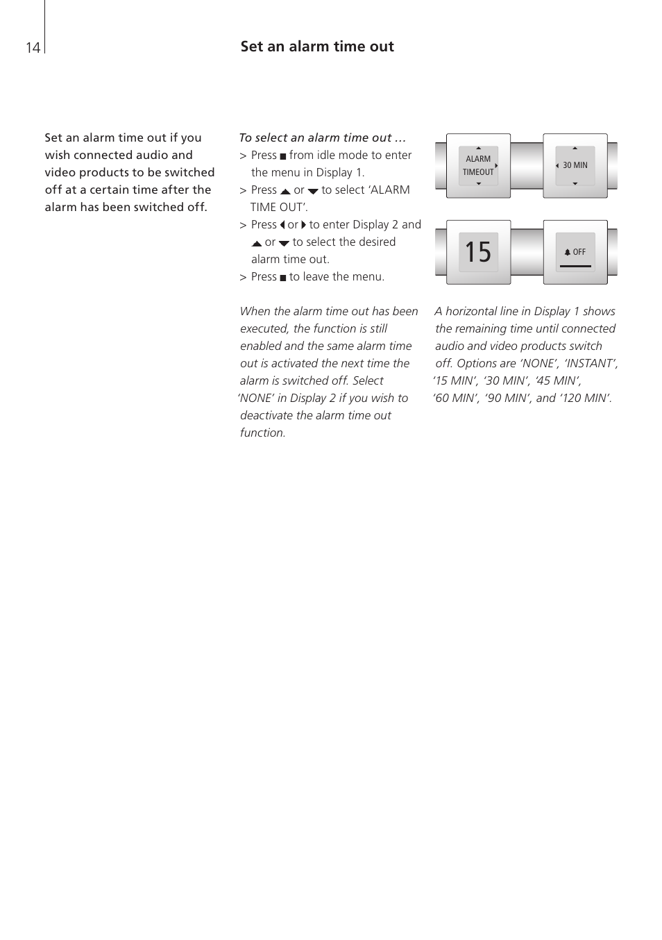 Set an alarm time out | Bang & Olufsen BeoTime - User Guide User Manual | Page 14 / 20