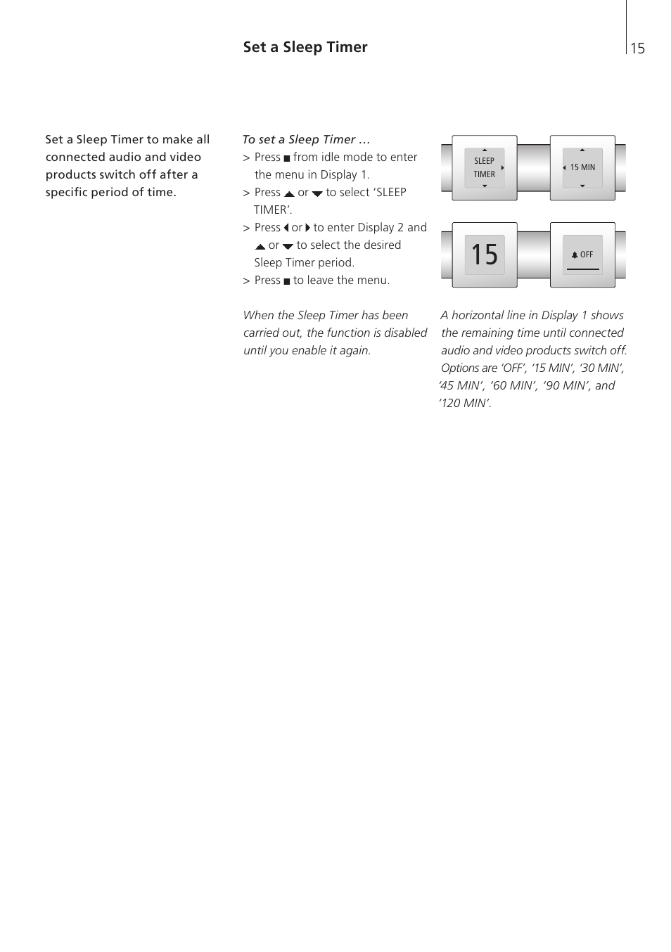 Set a sleep timer | Bang & Olufsen BeoTime - User Guide User Manual | Page 15 / 20